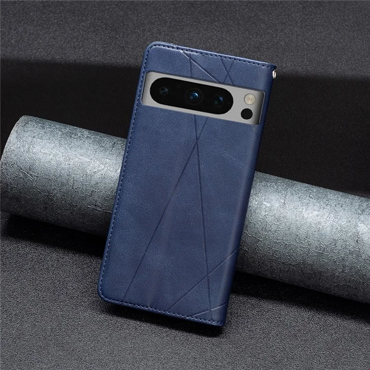 Per Google Pixel 8 Pro Imprinted Line Phone Case Stand Leather Card Holder Phone Cover - Blu