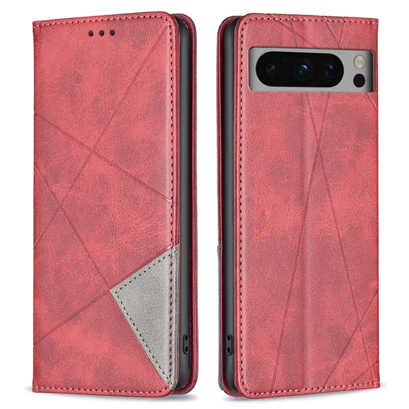 Para o Google Pixel 8 Pro Imprinted Line Phone Case Stand Leather Card Holder Phone Cover - Vermelho