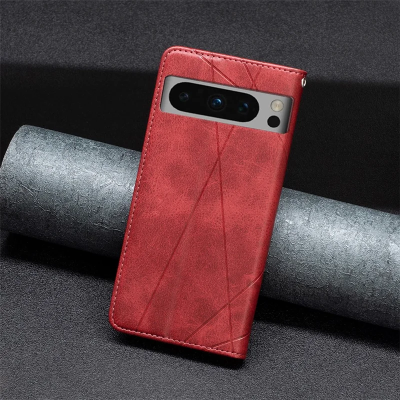 Para o Google Pixel 8 Pro Imprinted Line Phone Case Stand Leather Card Holder Phone Cover - Vermelho