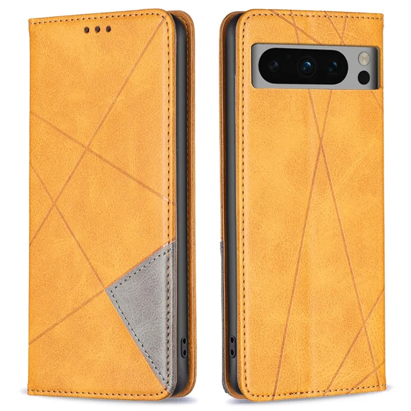 For Google Pixel 8 Pro Imprinted Line Phone Case Stand Leather Card Holder Phone Cover - Yellow