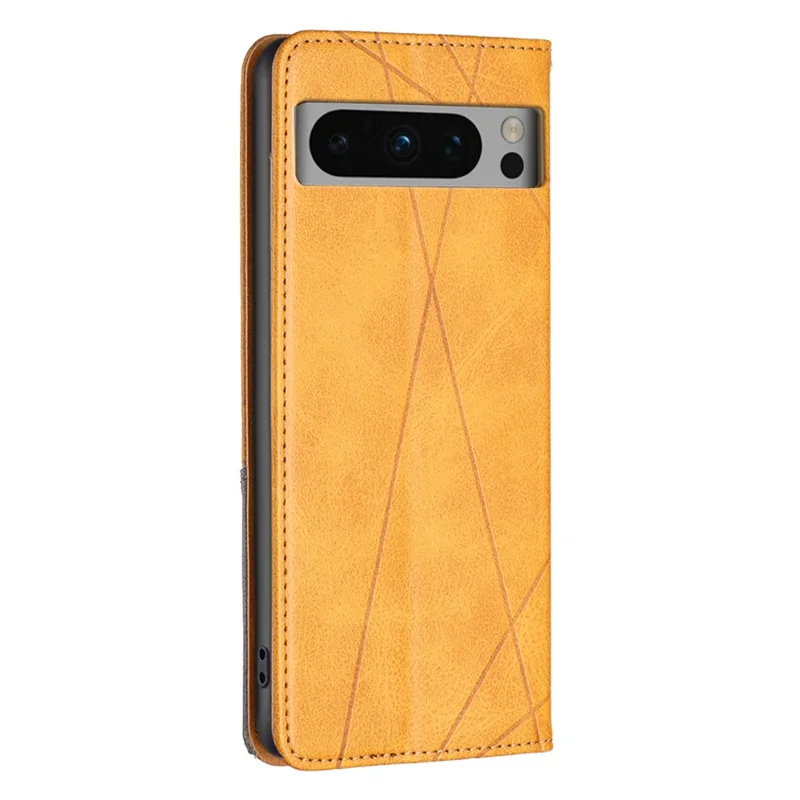 For Google Pixel 8 Pro Imprinted Line Phone Case Stand Leather Card Holder Phone Cover - Yellow