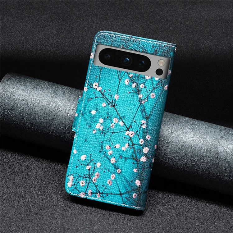 For Google Pixel 8 Pro Flip Stand Phone Case Pattern Printing PU Leather Wallet Cover - Plum Blossom