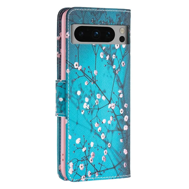 For Google Pixel 8 Pro Flip Stand Phone Case Pattern Printing PU Leather Wallet Cover - Plum Blossom
