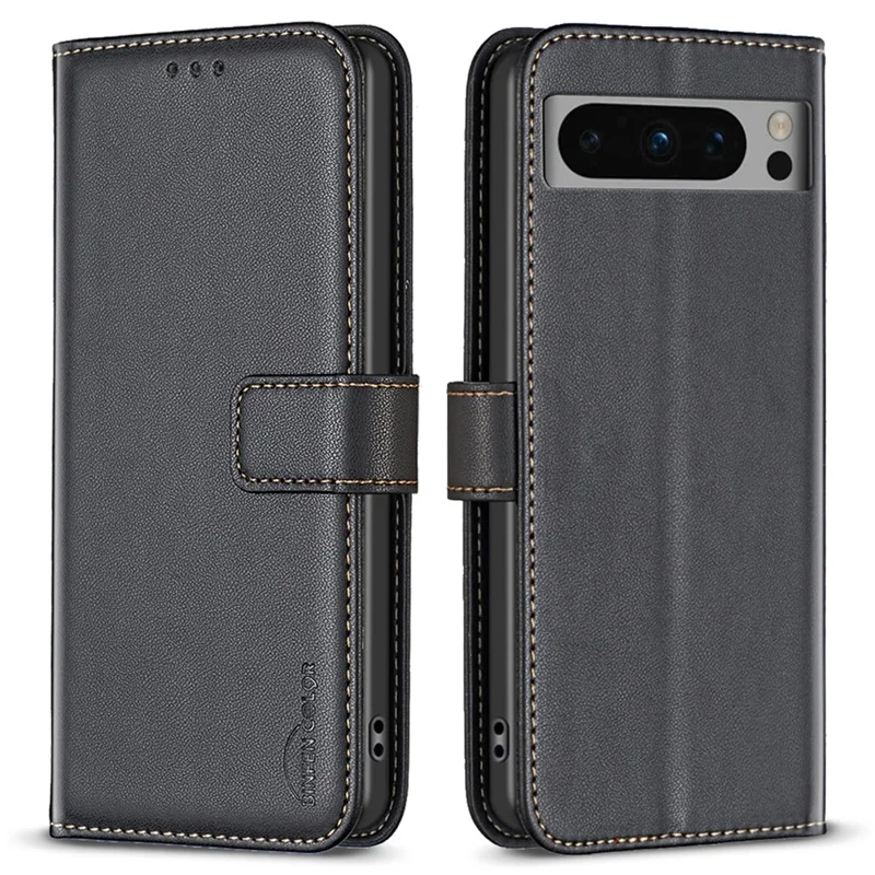 BINFEN COLOR BF17 For Google Pixel 8 Pro TPU+PU Leather Cover Wallet Magnetic Cell Phone Stand Case - Black
