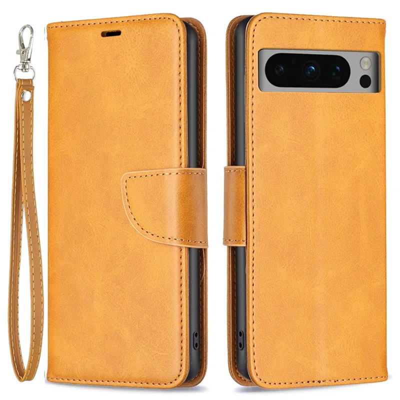 PU Leather Phone Cover For Google Pixel 8 Pro , Stand Phone Case Solid Color Wallet Textured Drop-proof Shell - Yellow