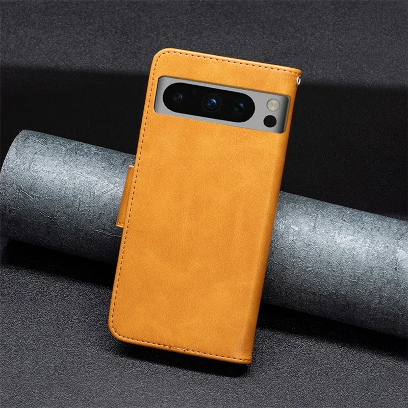 PU Leather Phone Cover For Google Pixel 8 Pro , Stand Phone Case Solid Color Wallet Textured Drop-proof Shell - Yellow