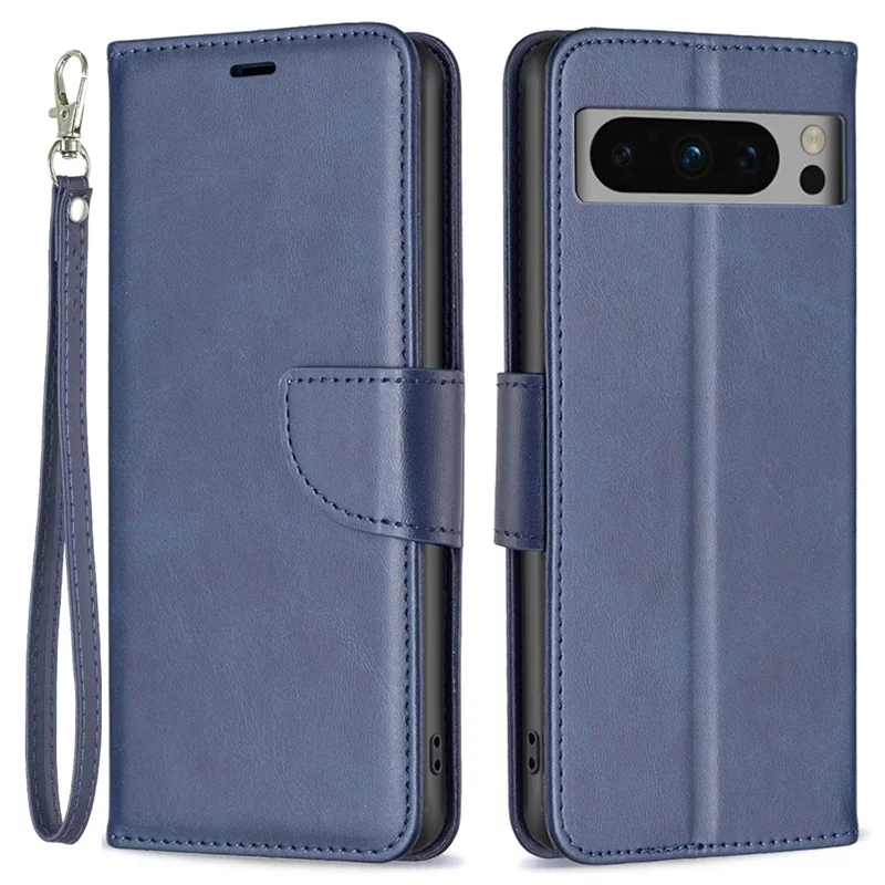 PU Leather Phone Cover For Google Pixel 8 Pro , Stand Phone Case Solid Color Wallet Textured Drop-proof Shell - Blue