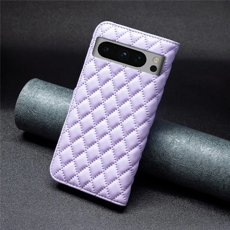 BINFEN COLOR BF Style-14 для Google Pixel 8 Pro Гравированный чехол-бумажник из ПУ-кожи с защитой от падения - Фиолетовый