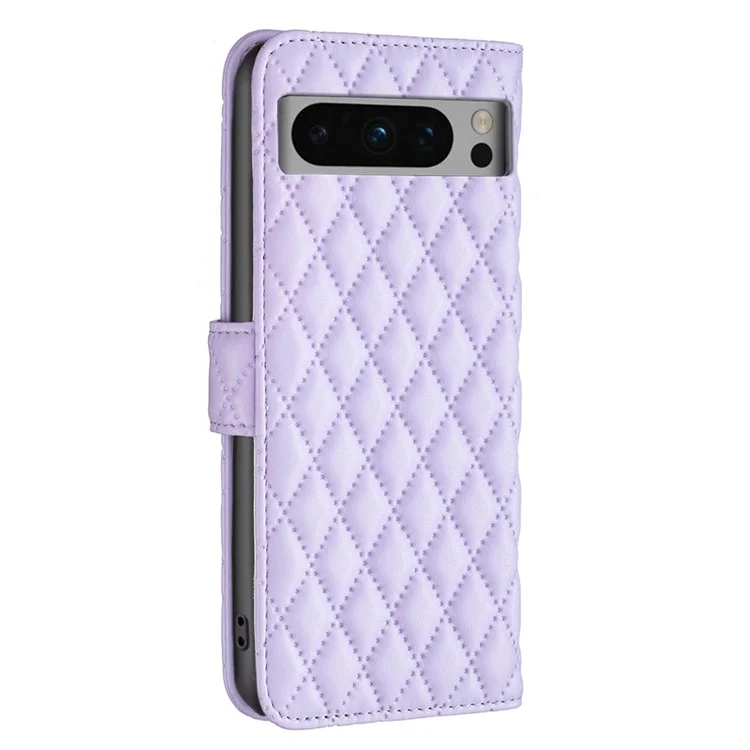 BINFEN COLOR BF Style-14 для Google Pixel 8 Pro Гравированный чехол-бумажник из ПУ-кожи с защитой от падения - Фиолетовый