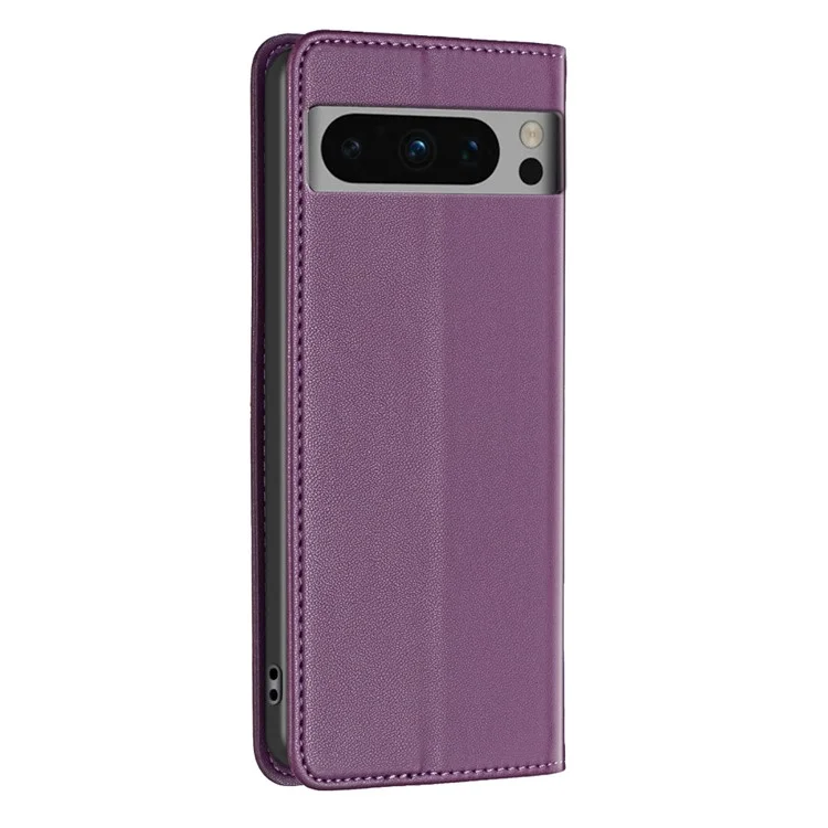 BINFEN COLOR BF18 Protective Case for Google Pixel 8 Pro Phone Case Leather Flip Cover with Card Holder - Dark Purple