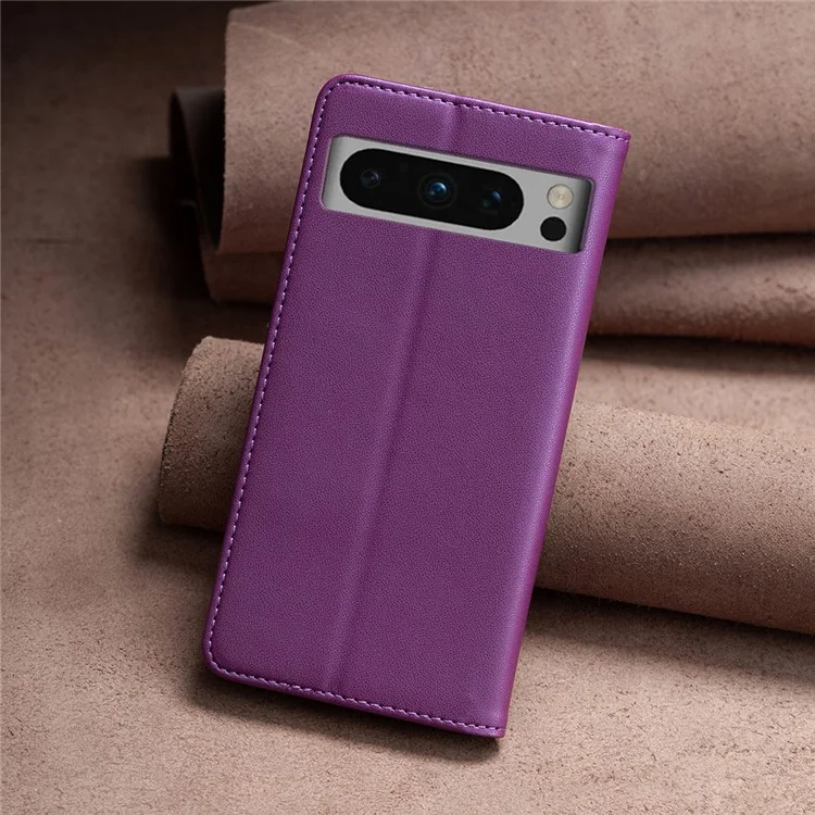 BINFEN COLOR BF18 Protective Case for Google Pixel 8 Pro Phone Case Leather Flip Cover with Card Holder - Dark Purple