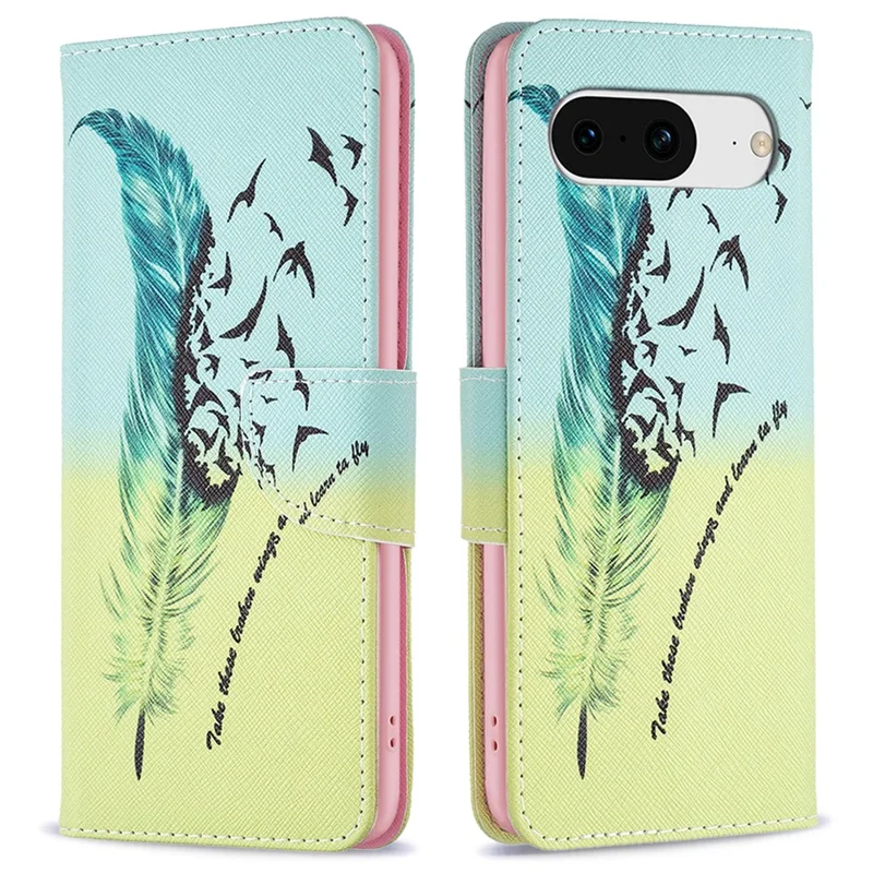 For Google Pixel 8 Pattern Printing Leather Wallet Phone Cover Flip Stand Protective Case - Feather and Birds