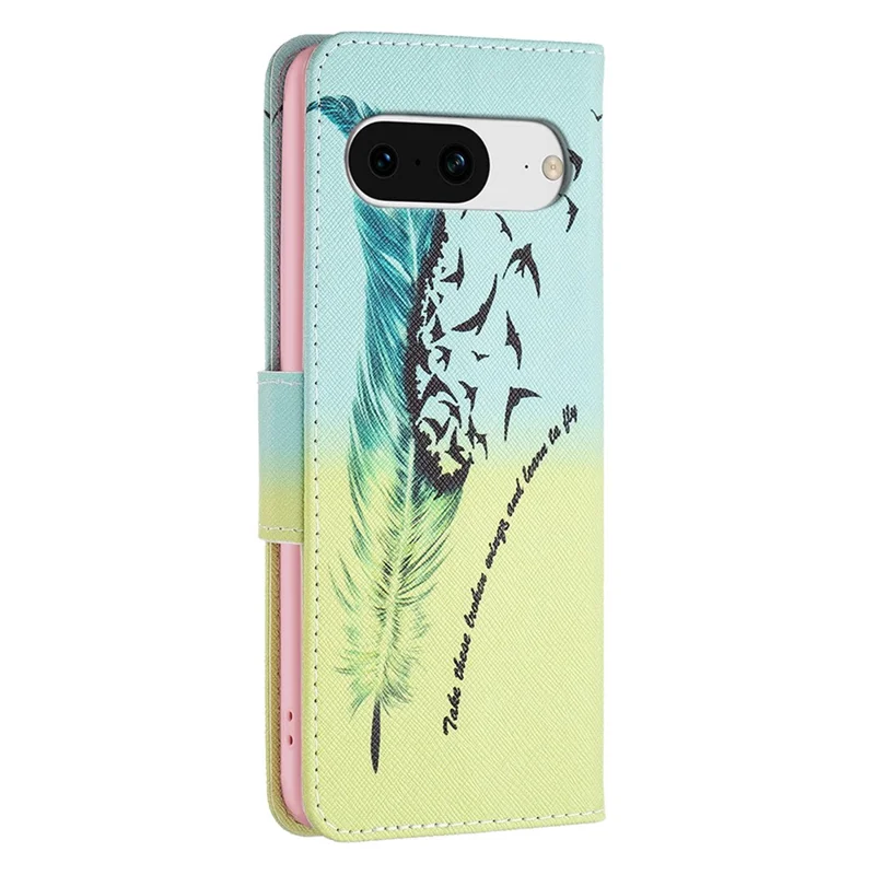 For Google Pixel 8 Pattern Printing Leather Wallet Phone Cover Flip Stand Protective Case - Feather and Birds