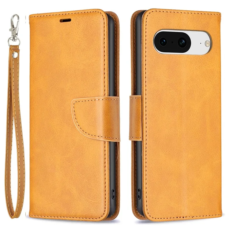 Per Google Pixel 8 Textured Stand Phone Case Solid Color Wallet PU Leather + Inner TPU Phone Cover - Giallo