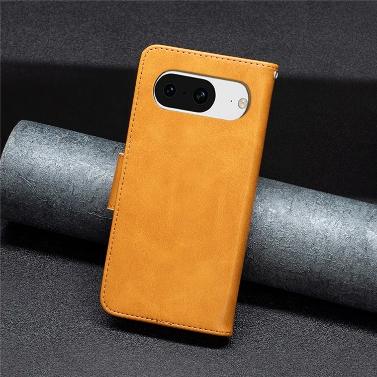 Per Google Pixel 8 Textured Stand Phone Case Solid Color Wallet PU Leather + Inner TPU Phone Cover - Giallo