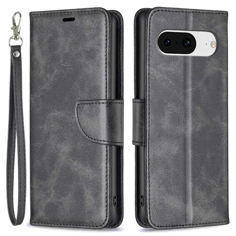 For Google Pixel 8 Textured Stand Phone Case Solid Color Wallet PU Leather + Inner TPU Phone Cover - Black