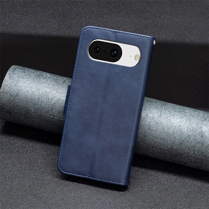 For Google Pixel 8 Textured Stand Phone Case Solid Color Wallet PU Leather + Inner TPU Phone Cover - Blue