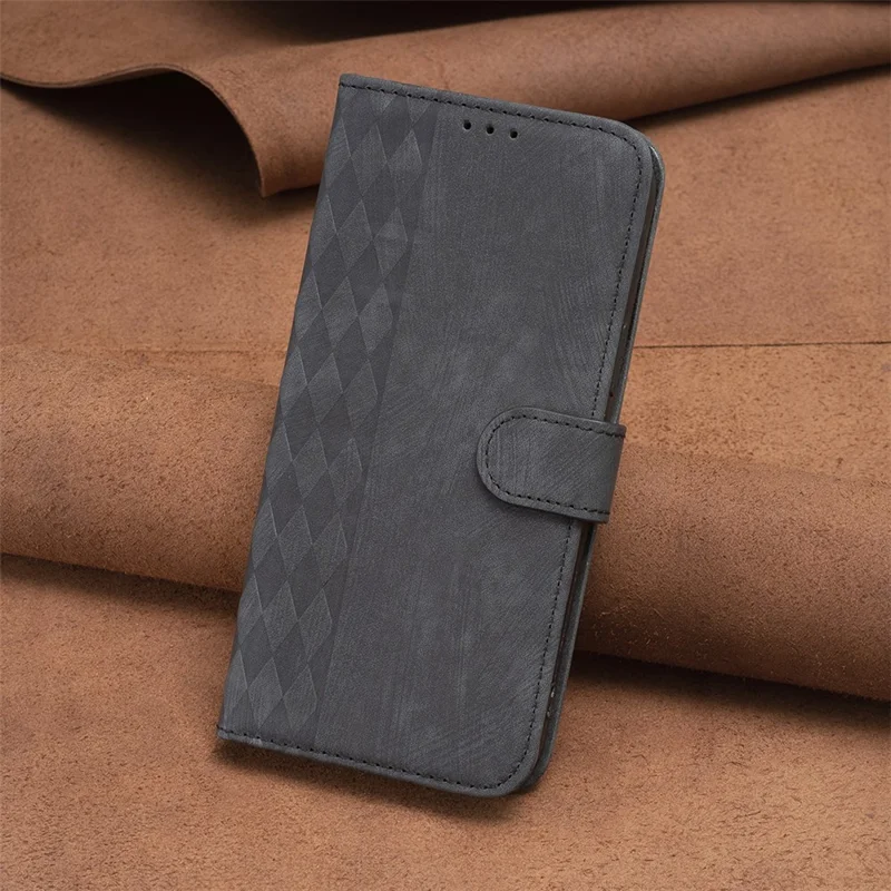 Para Google Pixel 8 Anti-Drop PU Leather Cover Grid Pattern Imprinted Phone Case with Stand Wallet - Black