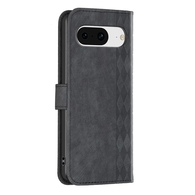 Para Google Pixel 8 Anti-Drop PU Leather Cover Grid Pattern Imprinted Phone Case with Stand Wallet - Black
