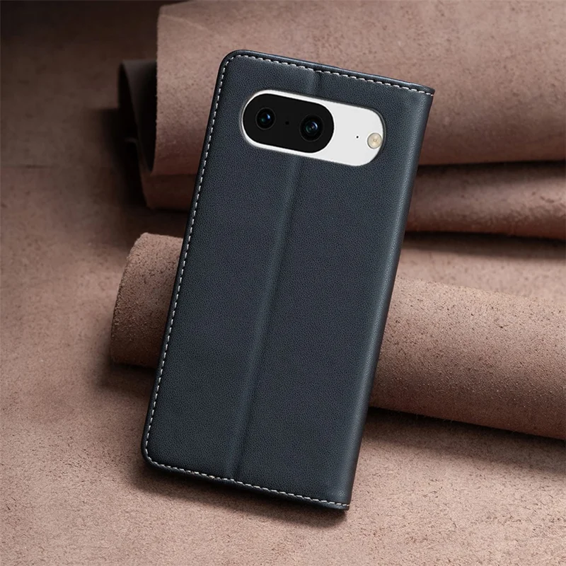 BINFEN COLOR BF18 Kartensteckplatz Handyhülle für Google Pixel 8 Stoßfeste Hülle Lederfolio Flip Cover - Schwarz