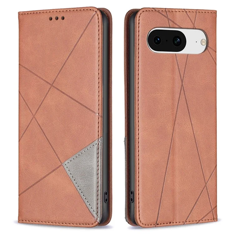 For Google Pixel 8 Stand Card Holder Imprinted Line Phone Case Drop Protection Leather Phone Cover - Brown