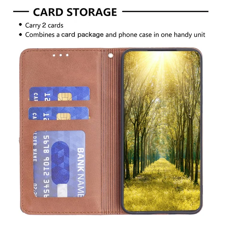 For Google Pixel 8 Stand Card Holder Imprinted Line Phone Case Drop Protection Leather Phone Cover - Brown
