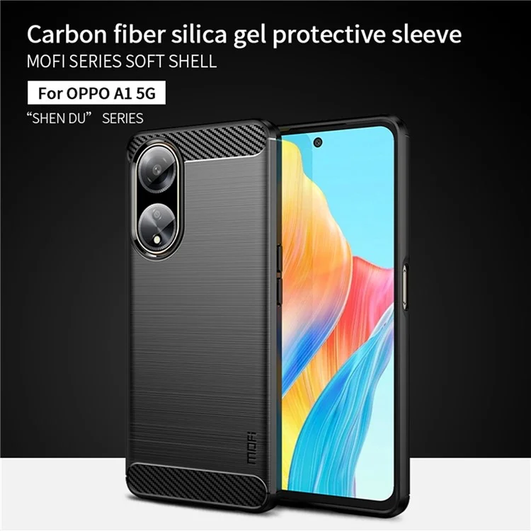 MOFI JK ПУ-серия-1 мягкий ПУ-чехол для телефона Oppo A1 5G с углеродным волокном, щеточная анти-капельная крышка для телефона - черный