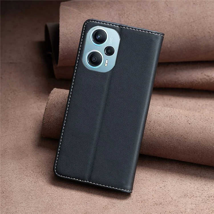 BINFEN COLOR BF18 Pour Xiaomi Poco F5 5G / Redmi Note 12 Turbo Étui en Cuir PU Fente pour Carte Support Étui de Téléphone - Noir