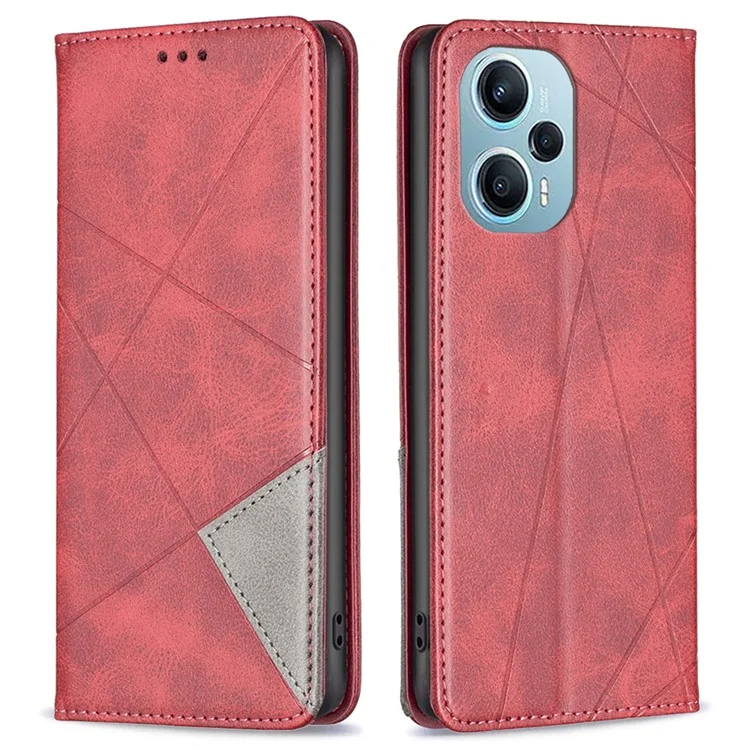 Phone Cover for Xiaomi Poco F5 5G / Redmi Note 12 Turbo PU Leather Imprinting Pattern Card Holder Stand Phone Stand Case - Red