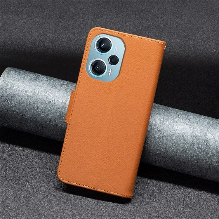 Чехол для телефона для Xiaomi Poco F5 5G / Redmi Note 12 Turbo, кожаный бумажник PU с текстурой личи, откидной чехол-подставка для телефона со ремешком - коричневый