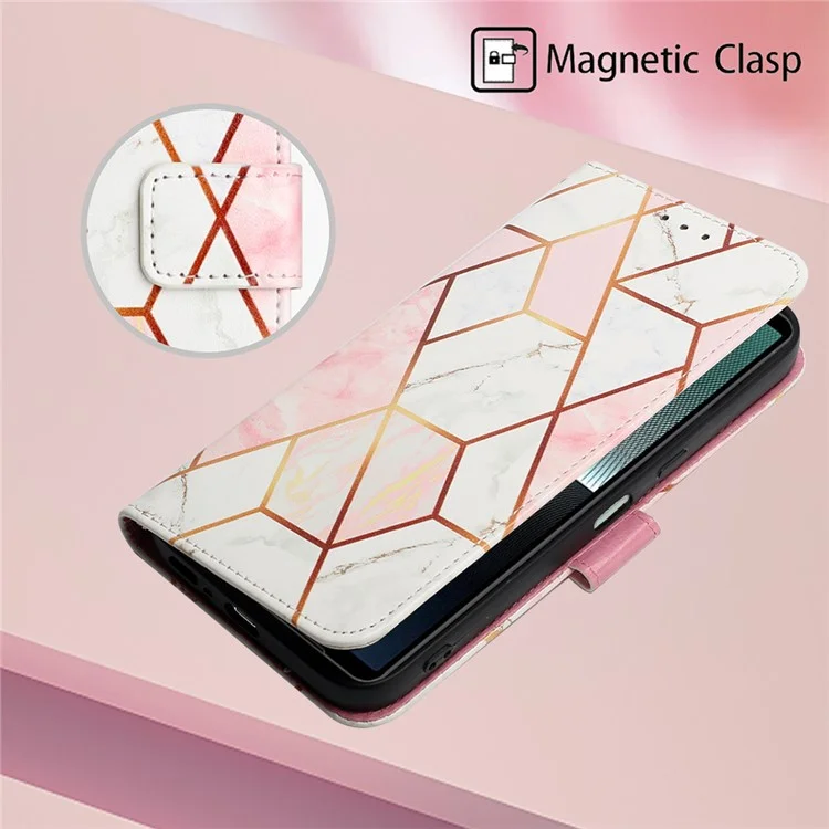 YB Pattern Printing Leather Series-5 per Sony Xperia 1 V Custodia in pelle con motivo a marmo Custodia a portafoglio con supporto - Rosa+Bianco LS002