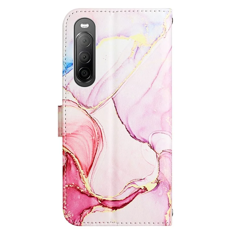 For Sony Xperia 10 V Leather Case with Shoulder Strap Marble Pattern Phone Stand Cover - Rose Gold LS005