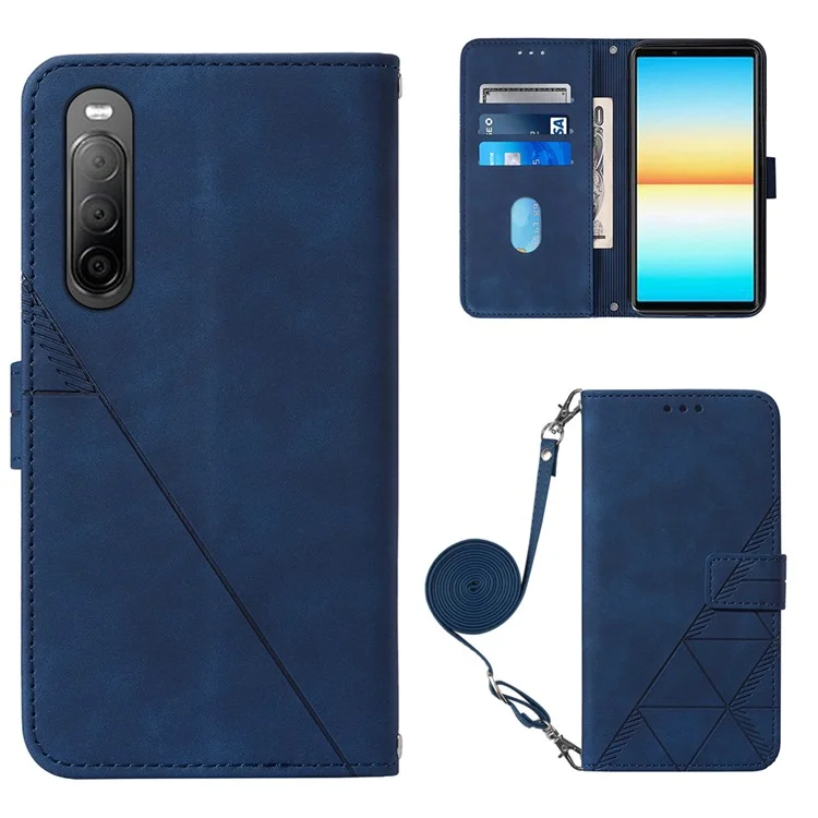 For Sony Xperia 10 V Leather Case with Shoulder Strap Wallet Stand Phone Cover - Sapphire