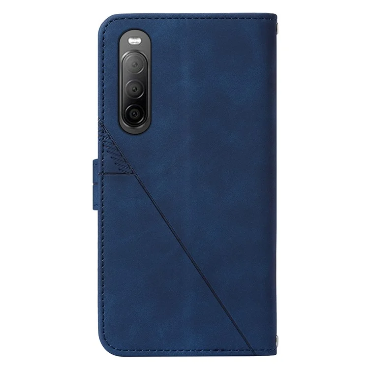 For Sony Xperia 10 V Leather Case with Shoulder Strap Wallet Stand Phone Cover - Sapphire