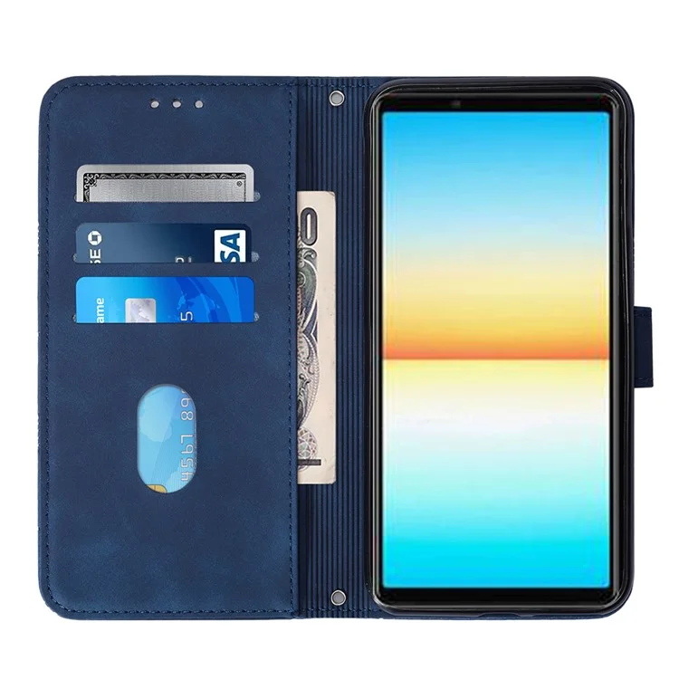 For Sony Xperia 10 V Leather Case with Shoulder Strap Wallet Stand Phone Cover - Sapphire