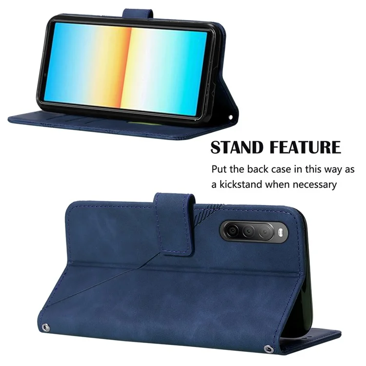 For Sony Xperia 10 V Leather Case with Shoulder Strap Wallet Stand Phone Cover - Sapphire