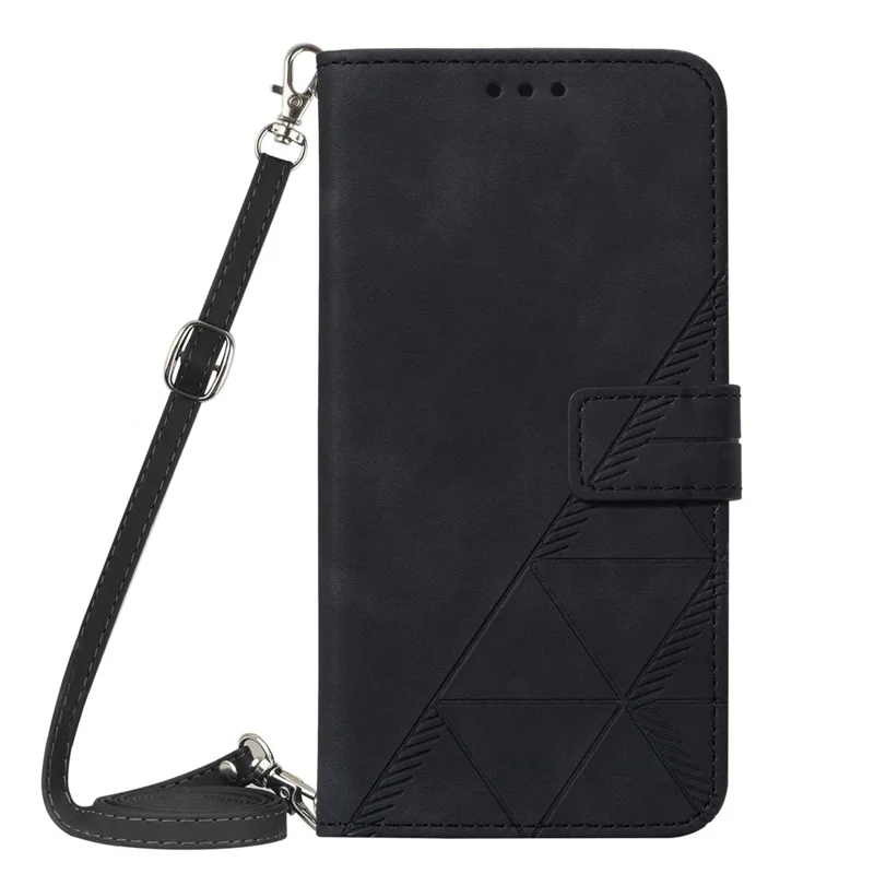 For Sony Xperia 10 V Leather Case with Shoulder Strap Wallet Stand Phone Cover - Black