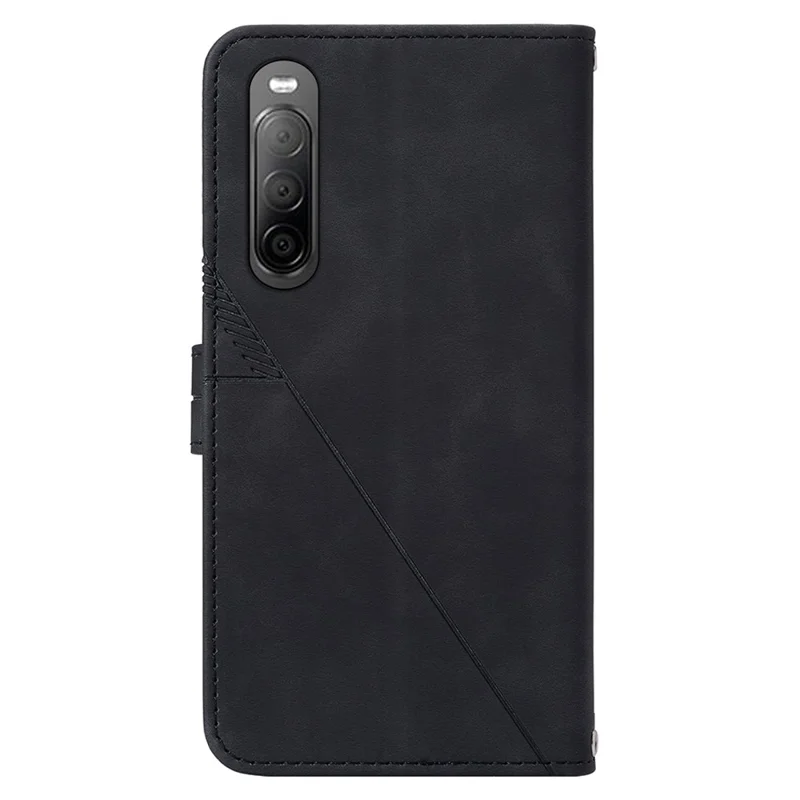 For Sony Xperia 10 V Leather Case with Shoulder Strap Wallet Stand Phone Cover - Black