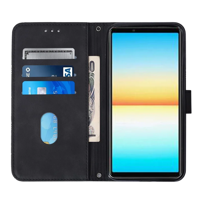 For Sony Xperia 10 V Leather Case with Shoulder Strap Wallet Stand Phone Cover - Black