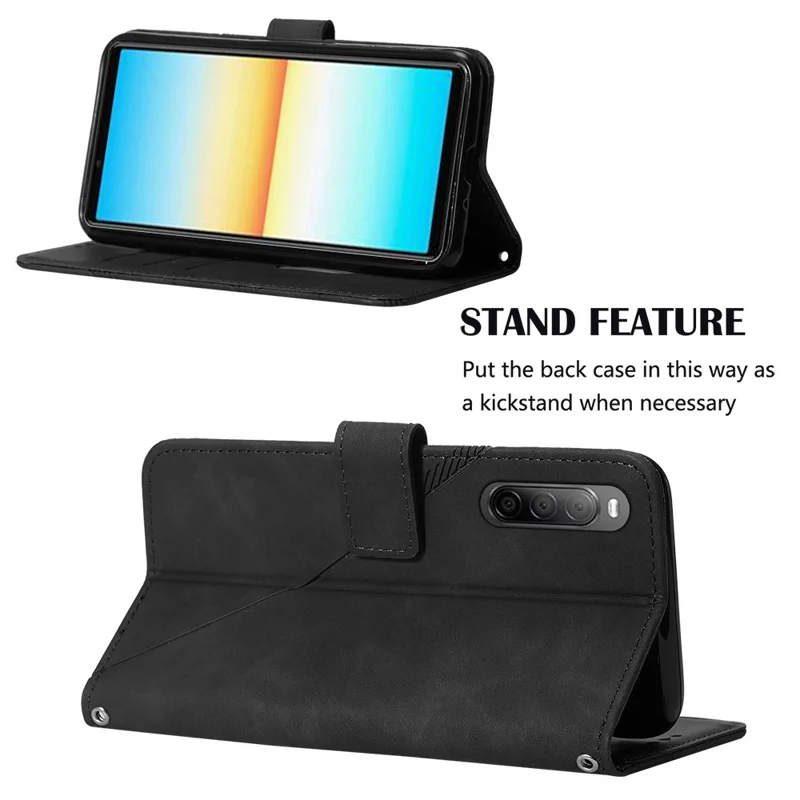 For Sony Xperia 10 V Leather Case with Shoulder Strap Wallet Stand Phone Cover - Black