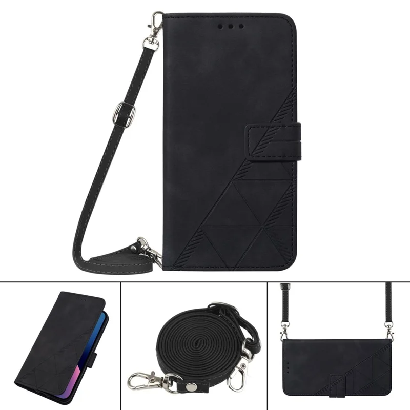 For Sony Xperia 10 V Leather Case with Shoulder Strap Wallet Stand Phone Cover - Black