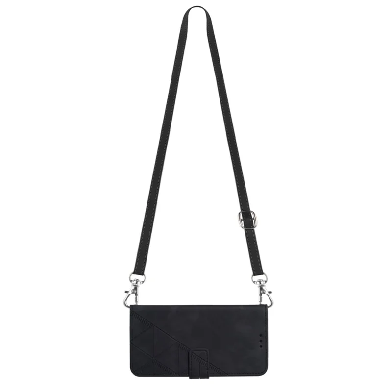 For Sony Xperia 10 V Leather Case with Shoulder Strap Wallet Stand Phone Cover - Black