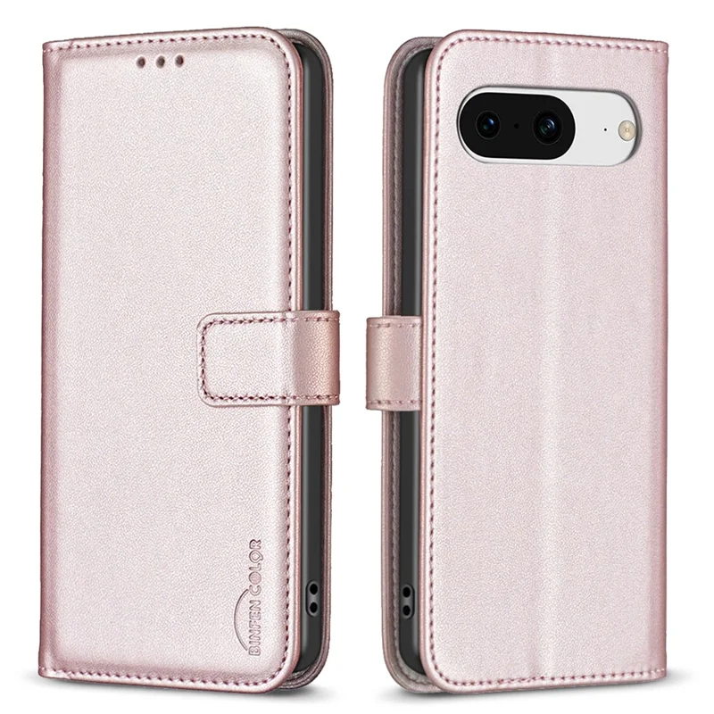 BINFEN COLOR BF17 Para Google Pixel 8 Estuche de Soporte de Cuero Protector de Teléfono Celular Billetera - Oro Rosa