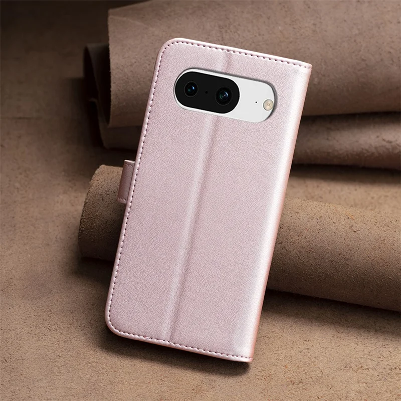 BINFEN COLOR BF17 Para Google Pixel 8 Estuche de Soporte de Cuero Protector de Teléfono Celular Billetera - Oro Rosa
