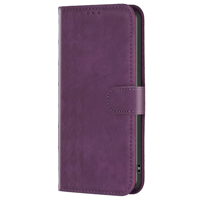 For Google Pixel 8 Pro PU Leather Phone Case Grid Pattern Imprinted Phone Cover with Stand Wallet - Purple