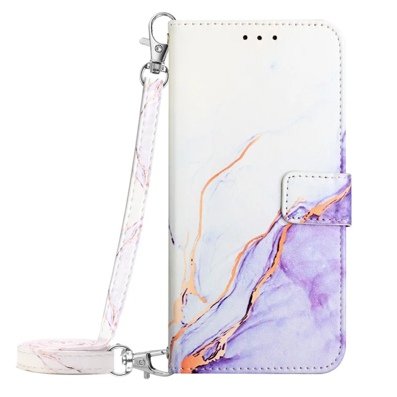 Para Xiaomi Redmi Note 12S 4G YB Padrão de Impressão Série de Couro-6 Capa de Telefone Stand Carteira Padrão de Mármore Capa de Telefone - Branco / Roxo LS006