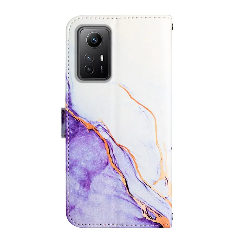 Para Xiaomi Redmi Note 12S 4G YB Padrão de Impressão Série de Couro-6 Capa de Telefone Stand Carteira Padrão de Mármore Capa de Telefone - Branco / Roxo LS006