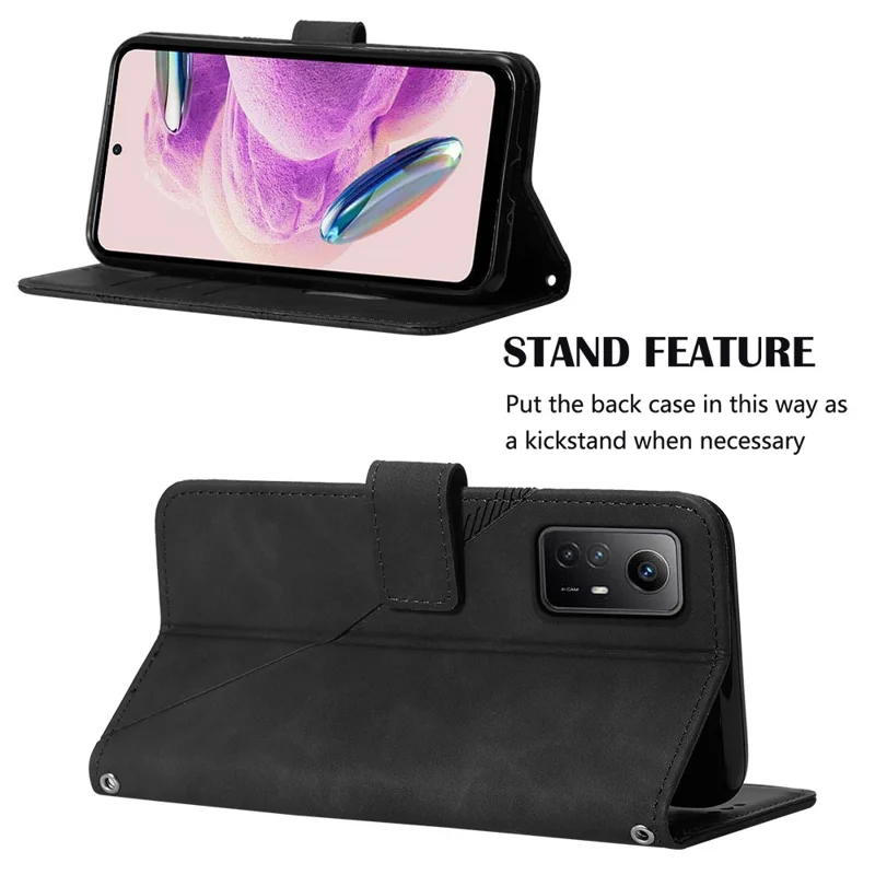 For Xiaomi Redmi Note 12S 4G Leather Case with Shoulder Strap Wallet Stand Phone Cover - Black