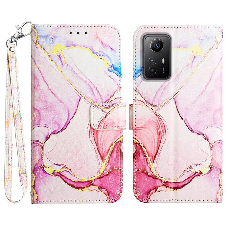 Para Xiaomi Redmi Note 12S 4G YB Pattern Printing Leather Series-5 Wallet Phone Case Leather Stand Cover - Rose Gold LS005