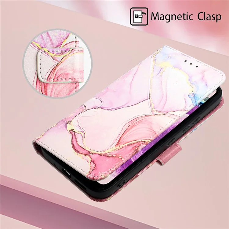 Para Xiaomi Redmi Note 12S 4G YB Pattern Printing Leather Series-5 Wallet Phone Case Leather Stand Cover - Rose Gold LS005